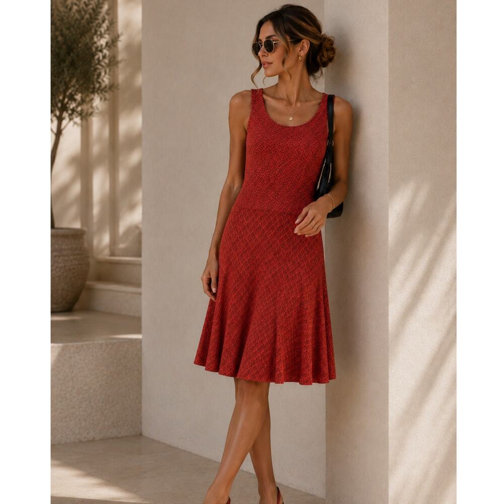 Habitat Orange Sleeveless Knee Length Fit Flare Dress Womens S Lagenlook Modest